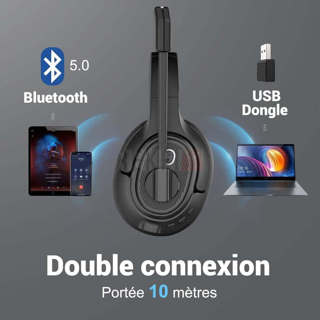 Casque Mono Bluetooth Beebang – Réduction De Bruit IA, Micro Clair, Dongle USB Inclus – Parfait Télétravail, Appels - 10