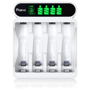 PowXS Chargeur de piles rechargeables 4 baies LCD AA AAA avec port USB et type C