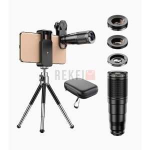 Apexel Kit Objectif Smartphone 4-en-1 – Téléobjectif 22X + Macro 25X + Grand Angle 120° + Fisheye 205° avec Trépied et Étui