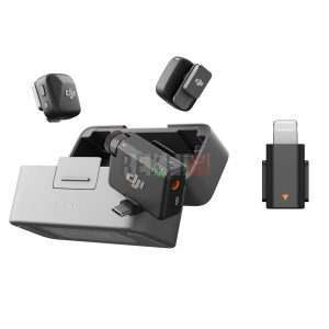 DJI Mic Mini (2 TX + 1 RX + Boîtier de Recharge)+ Adaptateur pour Iphone (Lightning), Pack, Ultra-léger, Audio de HQ, 48 h d’Utilisation, Annulation du Bruit, Limite Auto