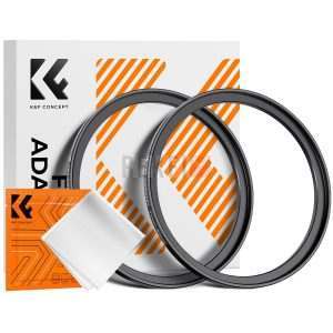 K&F Concept Bagues Step-Up 77 mm à 82 mm (x2) + Chiffon Microfibre – Adaptateur Filtre Objectif Aluminium Noir