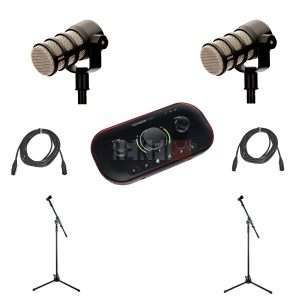 Pack DUO Podcasting Complet pour 2 Personnes – Focusrite Vocaster Two + Rode PodMic + TrePieds & Câbles Pro