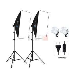 Kit Éclairage Studio PULUZ 2x Softbox 50x70 cm avec 8 Ampoules LED E27 – Lumière Continue 5700K pour Photo et Vidéo
