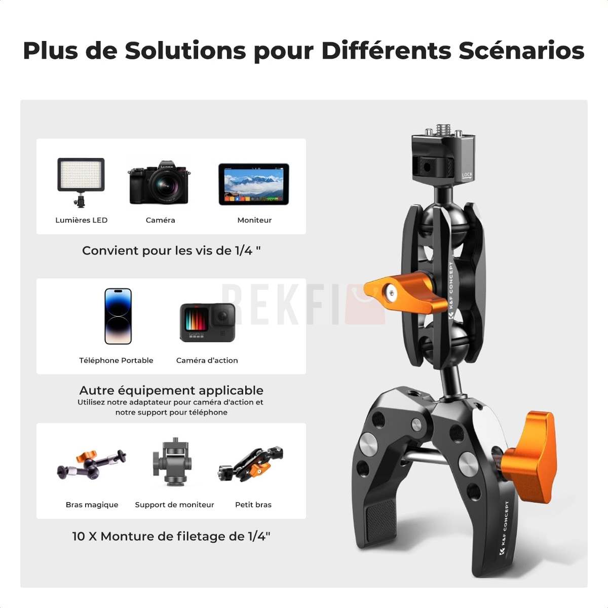 Support Ventouse 6" Avec Bras Magique - Pour Caméra, Téléphone, GoPro, Fixation Solide Sur Vitre/plan Lisse