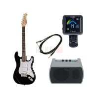 Harley Benton JAMster Guitar ST Bundle – Pack guitare électrique noire avec ampli Bluetooth, accordeur et câble