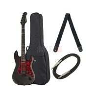 Harley Benton ST-20HSS SBK Standard Series Bundle – Guitare électrique HSS noire mate avec housse, sangle et câble