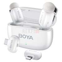Boyamini Micro Cravate sans Fil USB-C, Lightning(2TX+1RX) Certifié MFi, Ultra-léger, Réduction du Bruit, 30H d'Autonomie – Idéal pour Android, iPhone, iPad, TikTok, Vlogging-Blanc