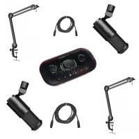 Pack Podcast 2 Personnes Pro – Focusrite Vocaster Two + 2× Fifine K669D + Bras BM63 + Câbles XLR