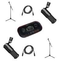 Pack Podcast 2 Personnes Studio – Focusrite Vocaster Two + 2× Fifine K669 + Trépieds XXL M-750 + Câbles XLR