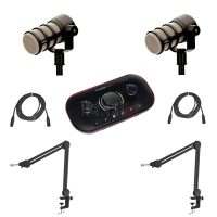 Pack DUO Podcasting Complet pour 2 Personnes – Focusrite Vocaster Two + Rode PodMic + Bras Fifine BM63 & Câbles Pro
