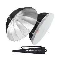 Godox UB-130S – Parapluie parabolique réfléchissant profond 130 cm intérieur argenté avec couvercle diffuseur, longue portée et rendu spéculaire pour le portrait et la mode en studio