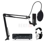 Ensemble Studio microphone Fifine K669 avec Bras Articulé, carte son Behringer Umc 22, Casque Studio Professionnel Behringer