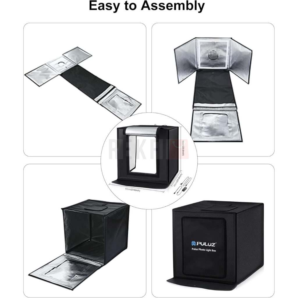 PULUZ Studio Photo Box Portable 60x60cm – Kit Eclairage LED avec 6 Fonds Couleurs 10