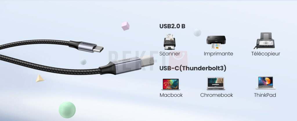 Cable Imprimante USB C Male vers USB B 9