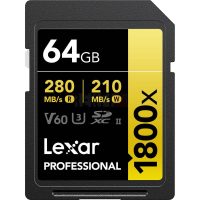 Carte Mémoire Lexar 64GB Professional 1800x UHS-II SDXC (GOLD Series) Jusqu'à 280 Mo/s en Lecture