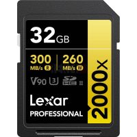 Carte Mémoire Lexar V90 32GB Professional 2000x UHS-II SDXC (GOLD Series) Jusqu’à 300 Mo/s en Lecture