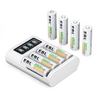 Pack EBL Chargeur de Piles Rechargeables Smart LCD 4 baies FY-409– avec 4 piles AA rechargeables EBL de 2800 mAh 