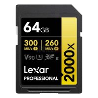 Carte Mémoire Lexar V90 64GB Professional 2000x UHS-II SDXC (GOLD Series) Jusqu’à 300 Mo/s en Lecture