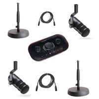 Pack de Podcasting 2 personnes – Focusrite Vocaster Two + 2x Maono PD100 + 2x Pieds de table + Câbles XLR