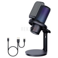 FEELWORLD VM1 – Microphone USB Cardioïde Gaming & Podcast avec Bouton Mute, Monitoring Direct, Maille Anti-Pop, Lumières RGB et Support de Bureau