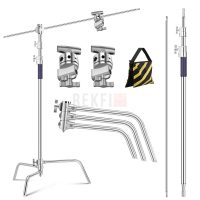 K&F CONCEPT F34.037 330CM Support C Stand en Acier Inoxydable Robuste avec Bras de Perche de 126cm, 2 têtes de poignée pour Studio, Charge 20KG avec sac de Sable