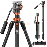 K&F Concept KF09.136 (K234A7 + FH-03) – Trépied vidéo professionnel à tête fluide pour plans panoramiques et inclinaison stables avec Monopode- 2.1m