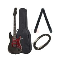 Harley Benton ST-20HSS SBK Standard Series Bundle – Guitare électrique HSS noire mate avec housse, sangle et câble