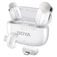 Boyamini Micro Cravate sans Fil USB-C, Lightning(2TX+1RX) Certifié MFi, Ultra-léger, Réduction du Bruit, 30H d'Autonomie – Idéal pour Android, iPhone, iPad, TikTok, Vlogging-Blanc