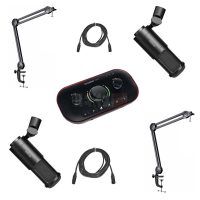 Pack Podcast 2 Personnes Pro – Focusrite Vocaster Two + 2× Fifine K669D + Bras BM63 + Câbles XLR