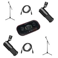 Pack Podcast 2 Personnes Studio – Focusrite Vocaster Two + 2× Fifine K669 + Trépieds XXL M-750 + Câbles XLR