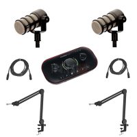 Pack DUO Podcasting Complet pour 2 Personnes – Focusrite Vocaster Two + Rode PodMic + Bras Fifine BM63 & Câbles Pro