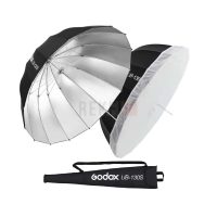 Godox UB-130S – Parapluie parabolique réfléchissant profond 130 cm intérieur argenté avec couvercle diffuseur, longue portée et rendu spéculaire pour le portrait et la mode en studio