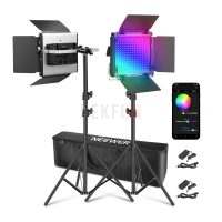 Neewer 660 PRO II – Kit de 2 Panneaux LED RGB vidéo 50W, CRI97+, 3200K-5600K, contrôle par application, 9 effets de scène, pieds trépied inclus pour le studio et le streaming