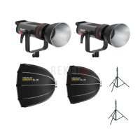 Kit d'éclairage studio 2 lampes Triopo Mars M-150Bi – 2 lampes LED COB bicolores 150 W + 2 softbox paraboliques Bao Rong Sunlight SL-70 + 2 pieds de lumière Selens 2,6 m