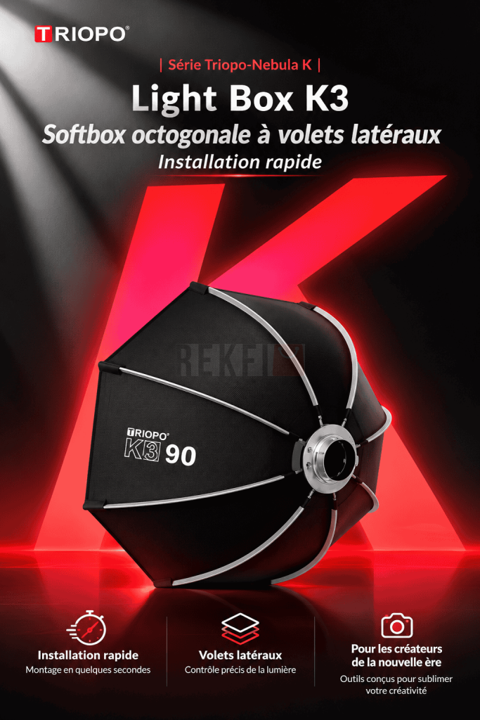 Triopo K3 65 90 120cm avec Grille Softbox Octogonale Montage Rapide Bowens REKFI 1