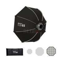 Triopo K3-65 avec grille – Softbox octogonale 65 cm à montage rapide, monture Bowens, 8 baleines métalliques, intérieur argenté, diffuseur et grille nid d'abeille inclus