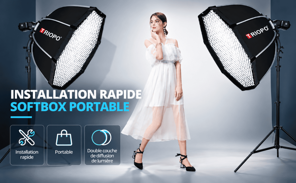 Triopo KS2 90 – Softbox octogonale pliable 90 cm avec Nid dAbeille Pour flash Speedlite 6